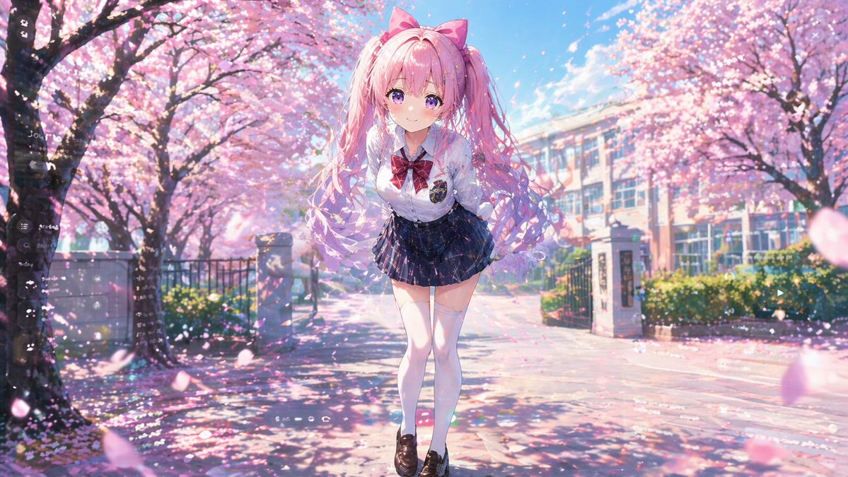 樱花树下害羞双马尾少女 output image 1