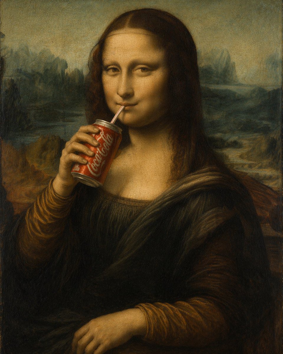 蒙娜丽莎畅饮可乐的趣味油画 output image 1