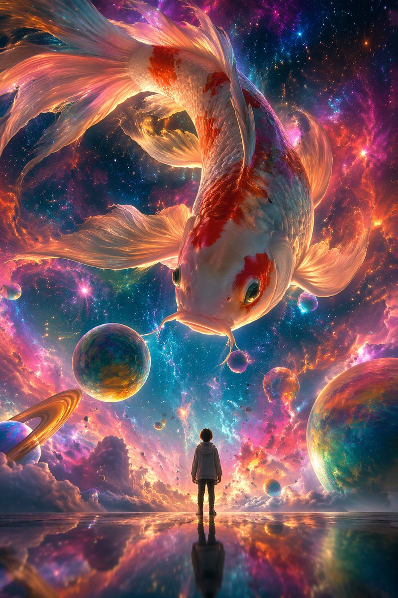 星云巨鲤与小人的奇幻对话 output image 1