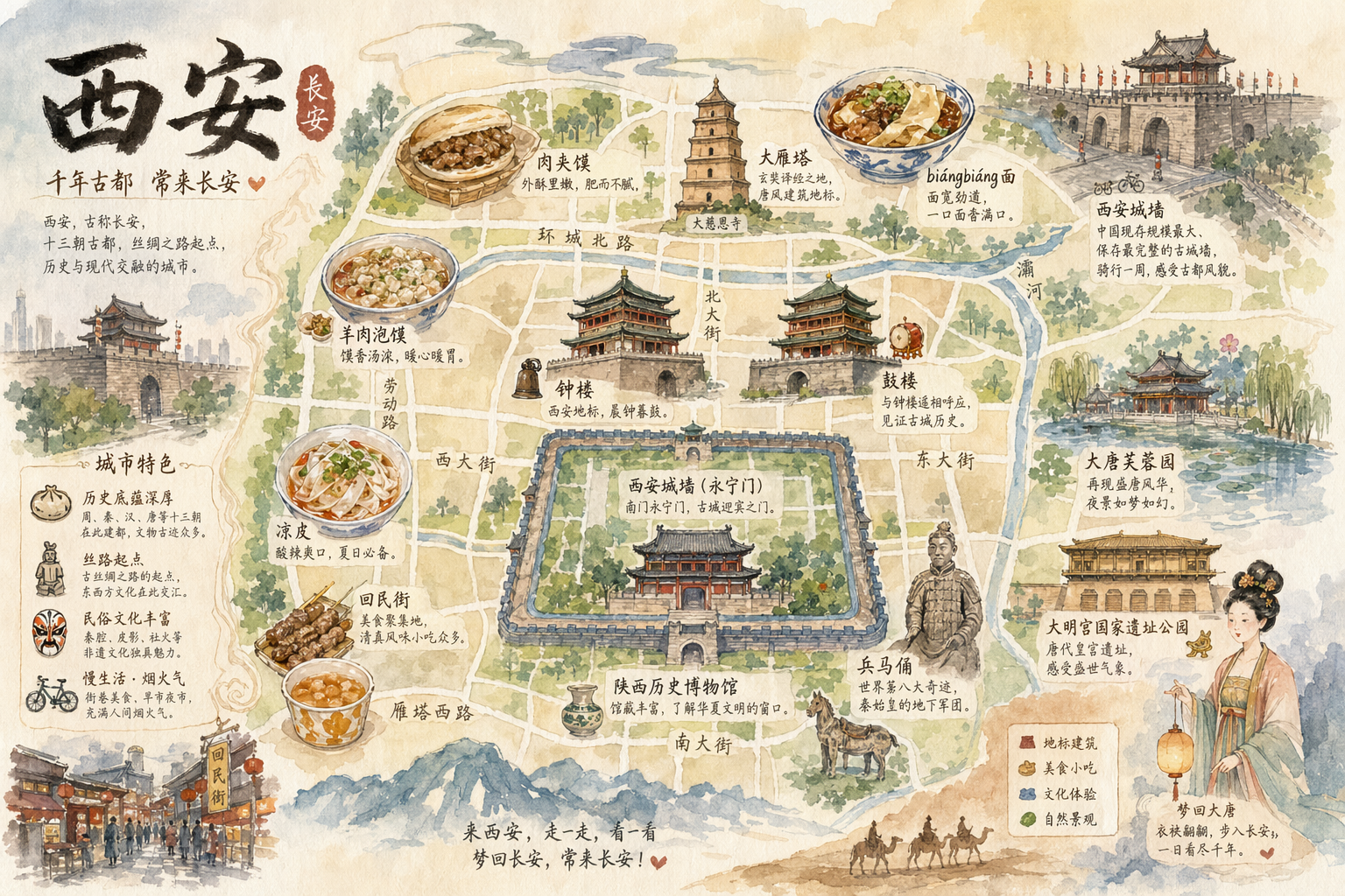 西安手绘水彩城市地图 output image 1