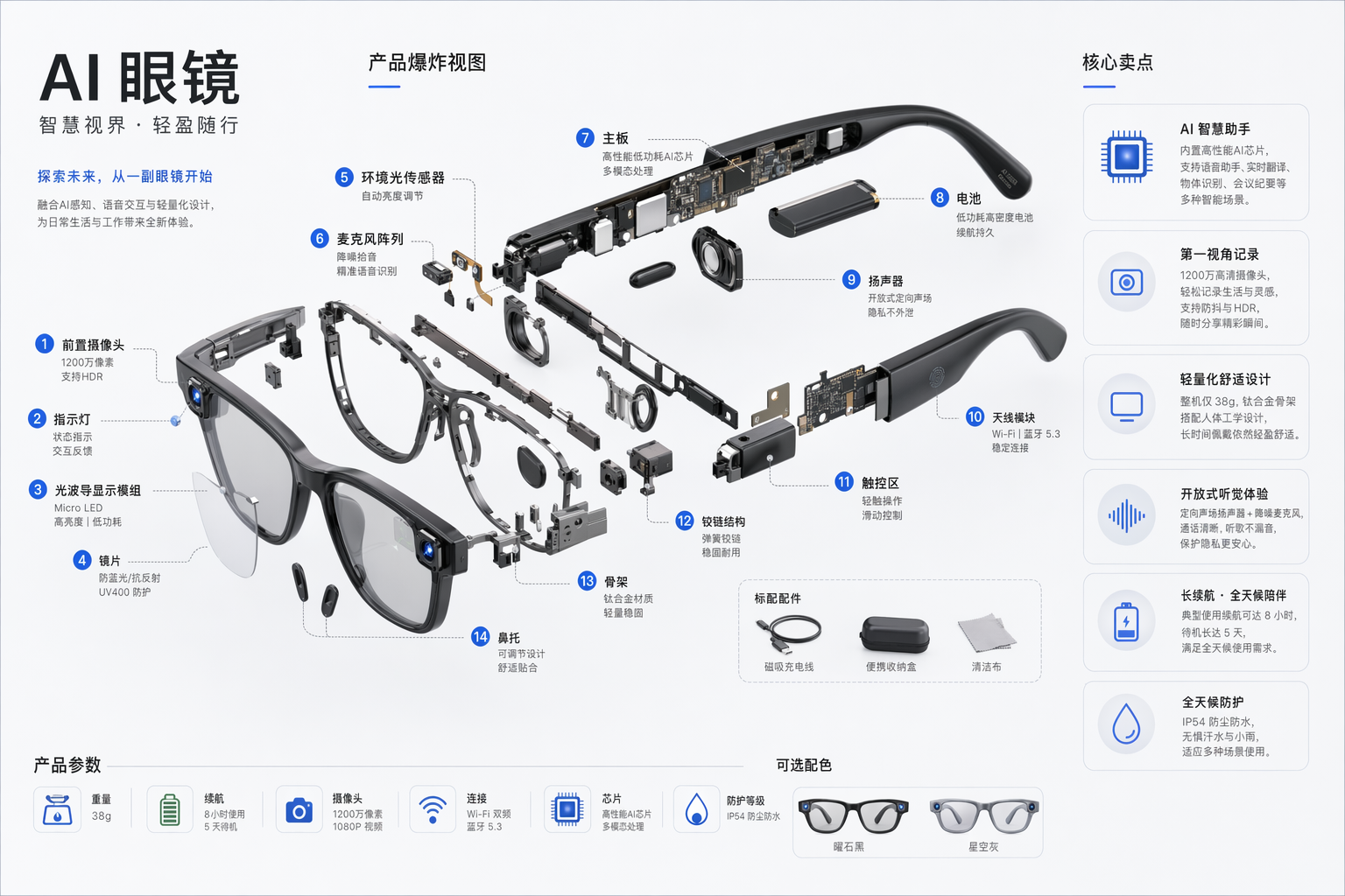AI 眼镜爆炸拆解图 output image 1